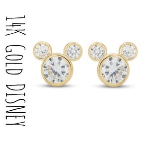14K DISNEY Yellow Gold Cubic Zirconia Mickey Mouse Stud Earrings